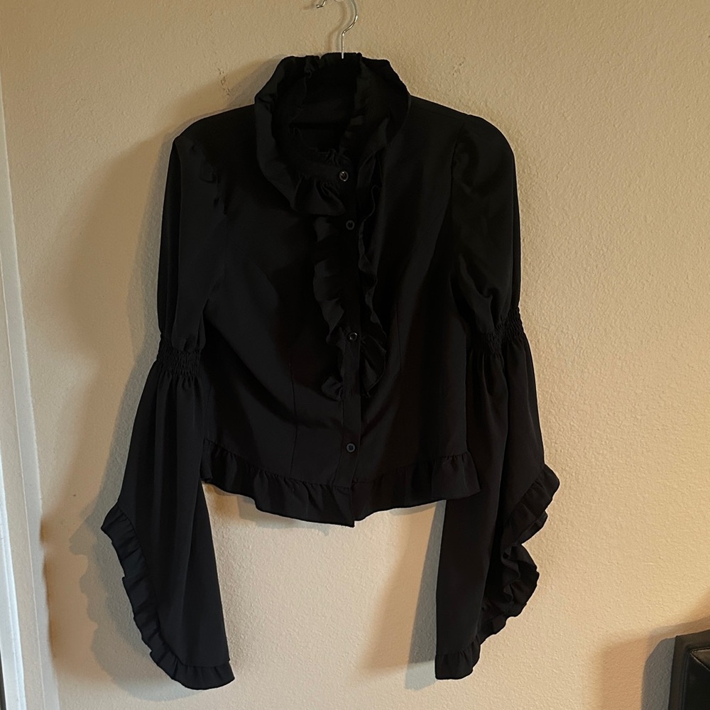 Chic Black Ruffled Women's Blouse